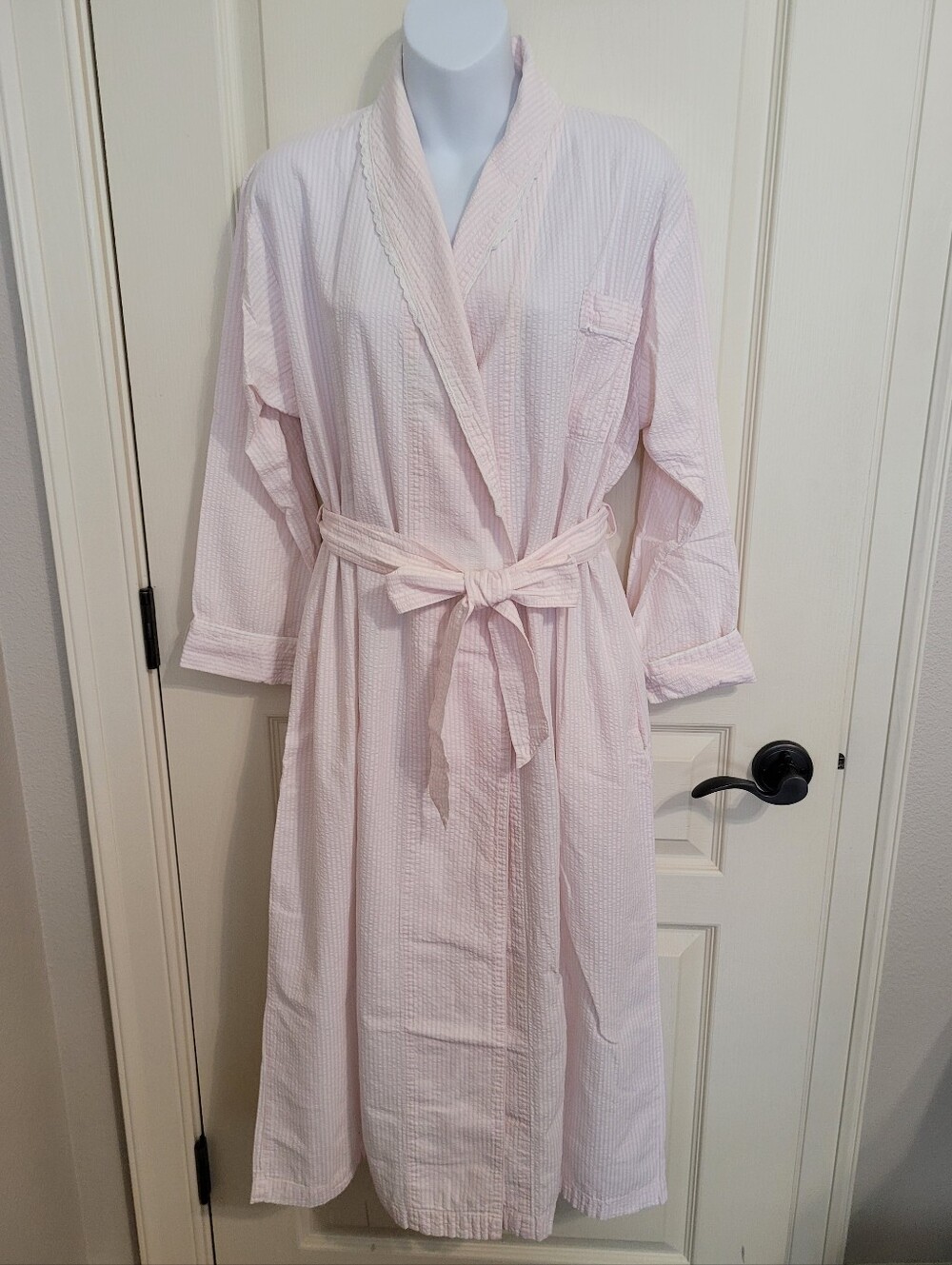 VTG Nordstrom Lingerie Belted Seersucker/Waffle Robe - Sz S, Light Pink, GUC